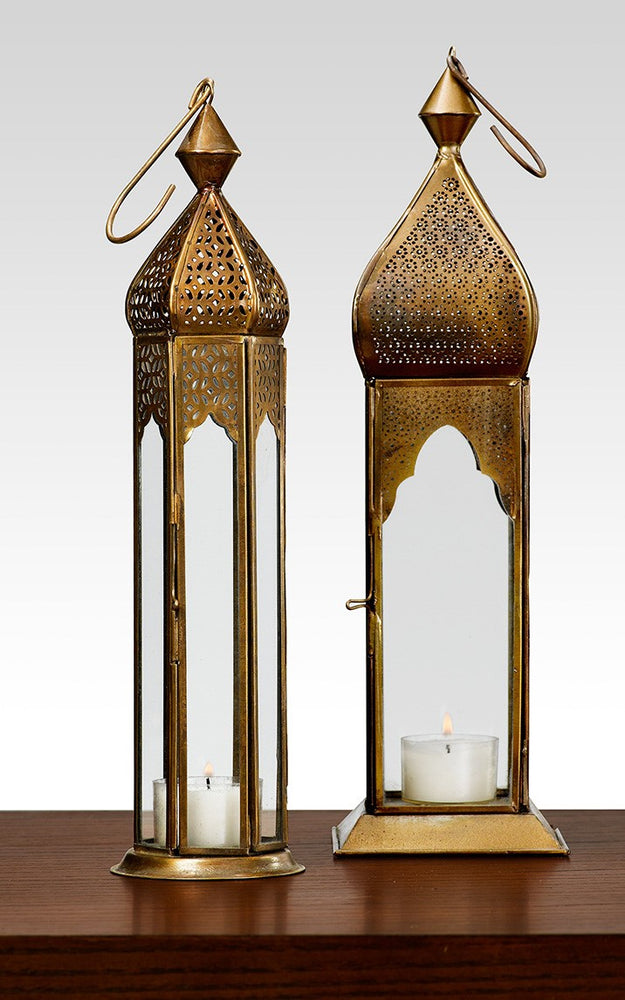 
                
                    Load image into Gallery viewer, 13&amp;quot; and 16&amp;quot; Tall Bronze Gold Morrocan Lanterns
                
            