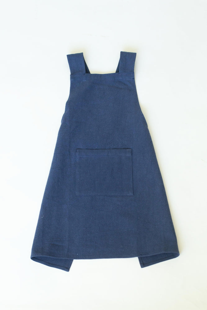 Kids Cross-back Apron, Organic Blue Denim, Japanese Apron With Pocket,  Pinafore Style, Childrens Organic Cotton Apron, Kids Painting Apron. 